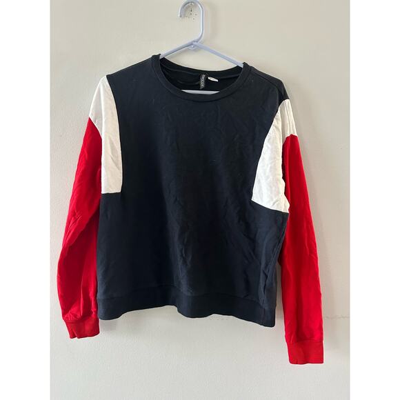 H&M Divided Top Women's Large Navy Colorblock Pullover Casual Everyday Crewneck - Picture 1 of 5